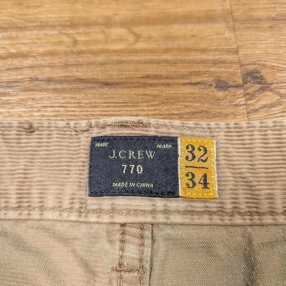 J Crew 770 Straight Fit Corduroy Pants Men 32x34 Beige City Cotton 5 Pocket